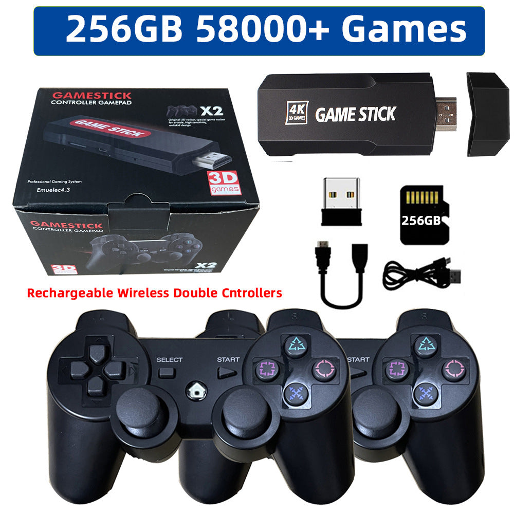 4K Retro Game Stick mit 2 kabellosen Controllern – HDMI TV Spielkonsole mit 40’000+ Spielen (64–256 GB)