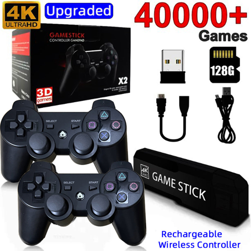 4K Retro Game Stick mit 2 kabellosen Controllern – HDMI TV Spielkonsole mit 40’000+ Spielen (64–256 GB)