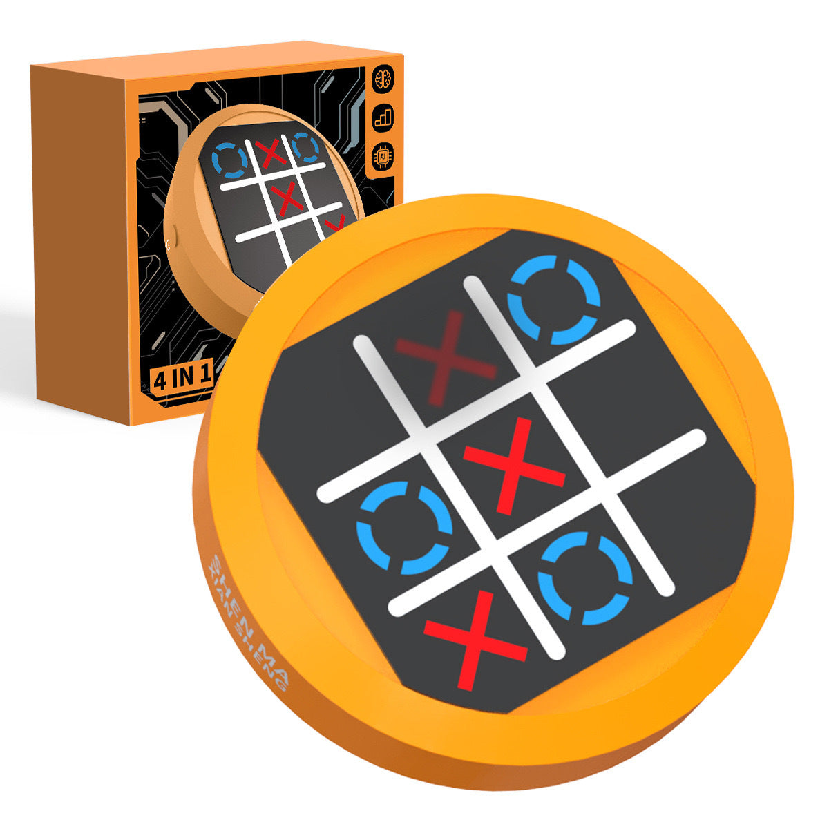 Super Tic-Tac-Toe 4-in-1 Lernspiel – Intelligente Mini-Spielkonsole für Gedächtnis, Logik & Spaß