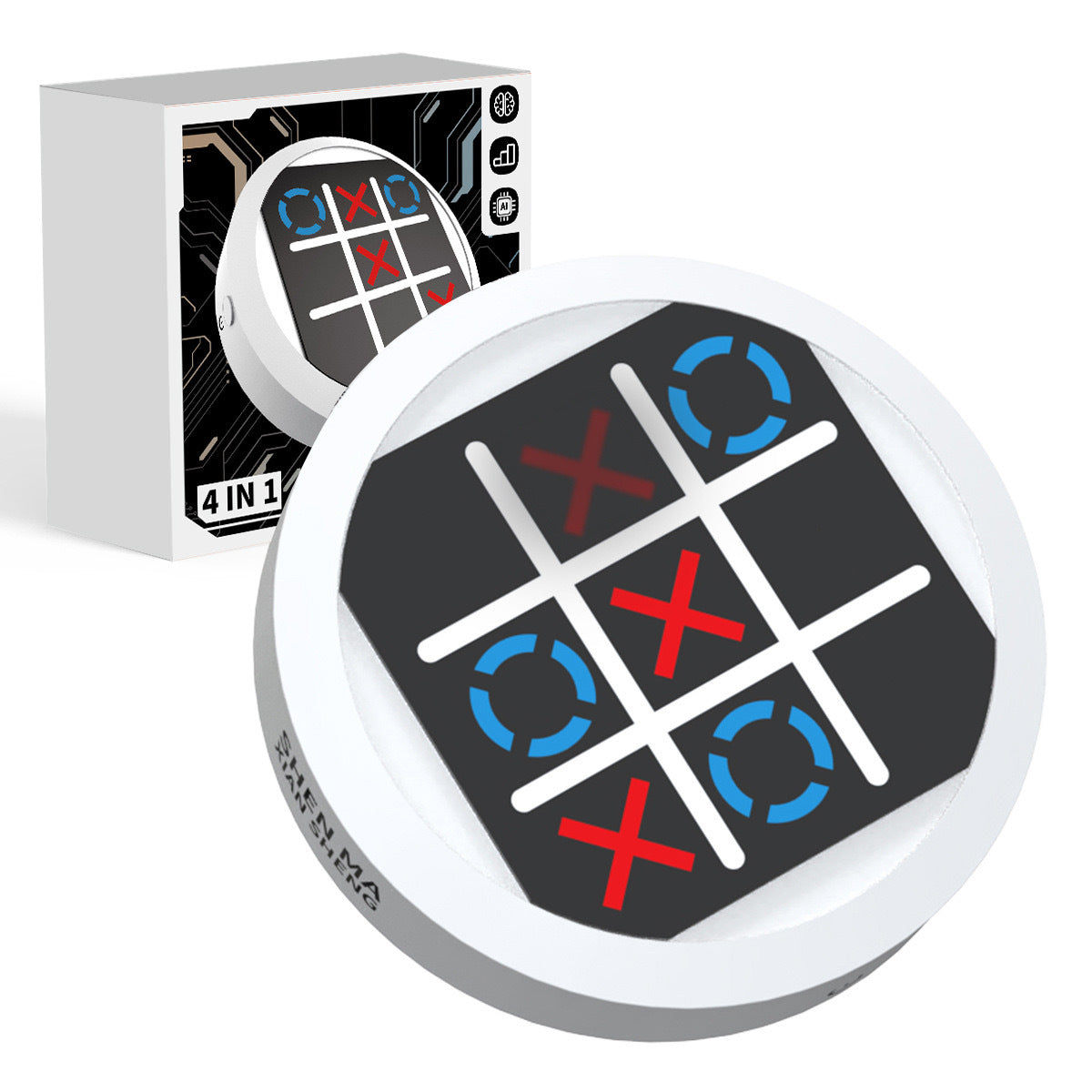 Super Tic-Tac-Toe 4-in-1 Lernspiel – Intelligente Mini-Spielkonsole für Gedächtnis, Logik & Spaß